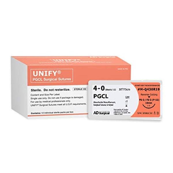 Unify Suture 4-0 30" Poliglecaprone Monofilament PS-2 / FS-2 Undyed 12/Bx