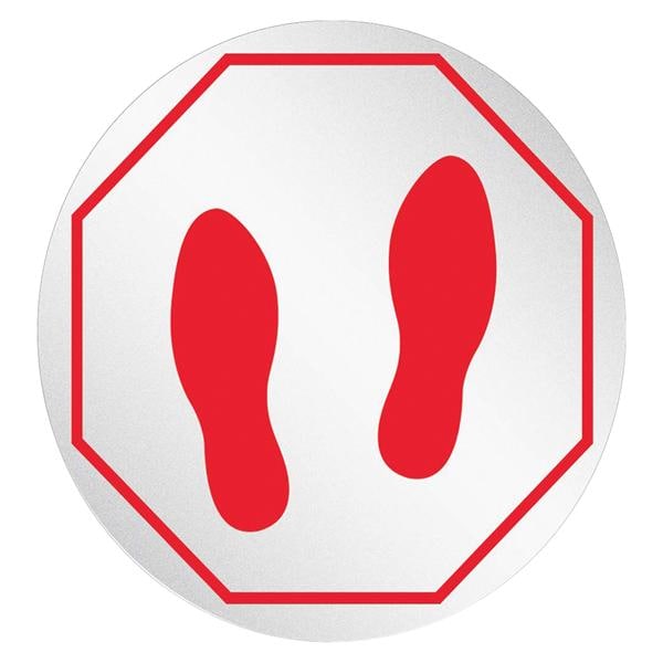 Floor Sticker Foot Print Stop Sign StandSafe 20" Circle Clear/Red 50/Pk