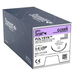 Polysyn Suture 3-0 27" Polyglycolic Acid Braid CT-1 Undyed 12/Bx