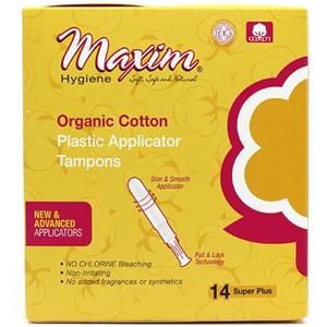 Tampon Organic Cotton 14ct Spr+ Abs Plstc Aplctr White Disposable Unscntd 12/Ca