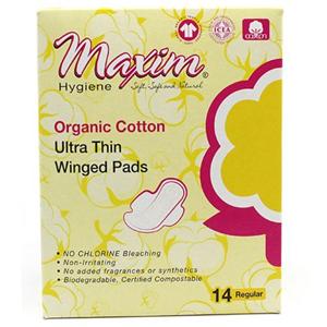 Sanitary Pad Organic Cotton Ultthn Reg Wng White Disposable Fragrance Free 14/Bx, 12 BX/CA