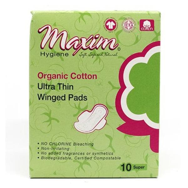 Sanitary Pad Organic Cotton Ultthn Spr Wng White Disposable Fragrance Free 10/Bx, 12 BX/CA