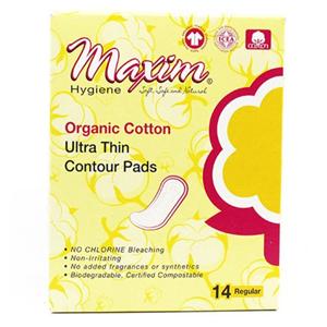 Sanitary Pad Organic Cotton Ultra Thin/Contoured Regular White Disposable 14/Bx, 12 BX/CA