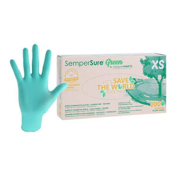 Sempermed Nitrile Exam Gloves X-Small Green Non-Sterile, 10 BX/CA