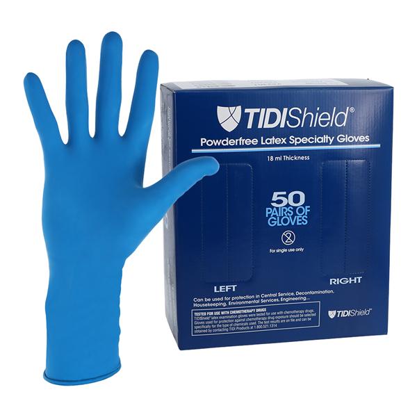 TidiShield Latex Exam Gloves Medium Blue Non-Sterile