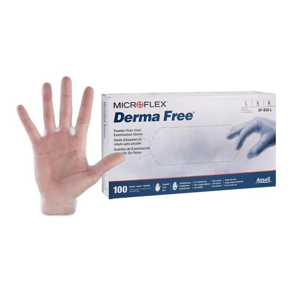 Derma Free Vinyl Exam Gloves Large Clear Non-Sterile