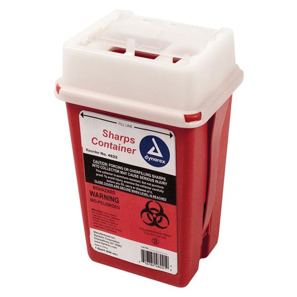 Sharps Container 1qt Red 4.3x3.5x6.5" Slide Lid Plastic Ea