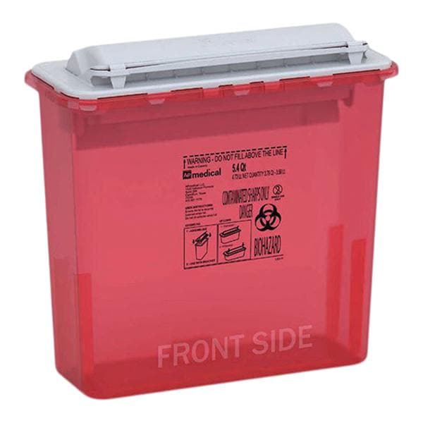 Sharps Container 5.4qt Red 12x12x9" Counterbalanced Lid Plastic Ea, 12 EA/CA