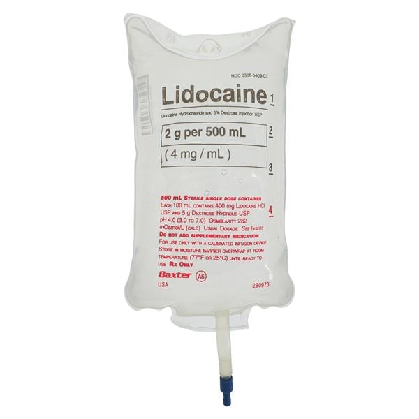 Lidocaine HCl in 5% Dextrose Injection 2gm/Bag 4mg/mL Bag 500mL 18/Ca