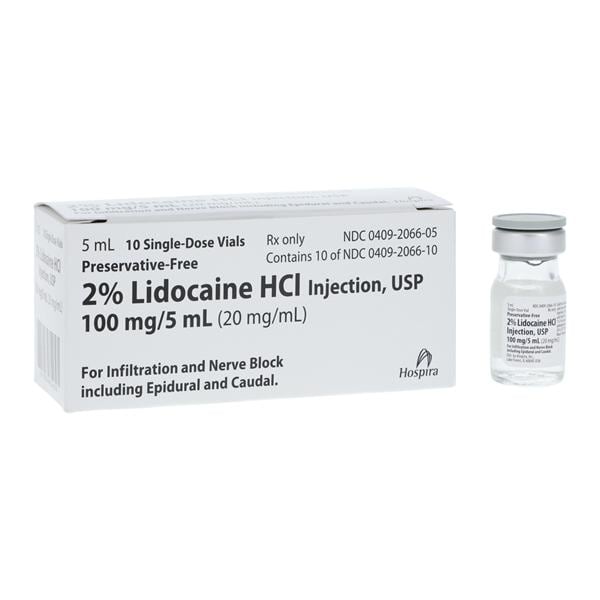 Lidocaine HCl Injection 2% Preservative Free SDV 5mL 10/Package