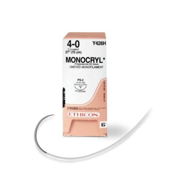 Monocryl Suture 4-0 27" Poliglecaprone 25 Monofilament KS Undyed 12/Bx