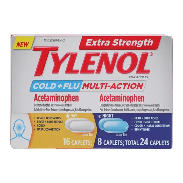 Tylenol Extra Strength Cld & Flu Caplets 500/15/60mg Dy/Nght Multi-Action 24/Cr, 24 CR/CA