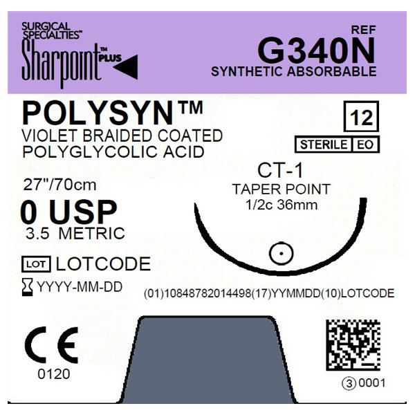 Sharpoint Plus Suture 0 27" Polyglycolic Acid Braid CT-1 Violet Ea