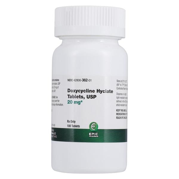 Doxycycline Hyclate Tablets 20mg Bottle 100/Bottle Each