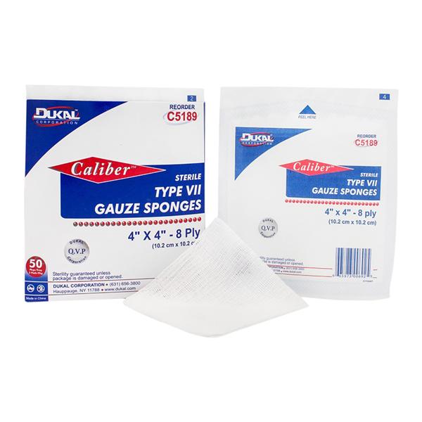 Caliber Cotton Gauze Sponge 4x4" 8 Ply Not Made With Natural Rubber Latex