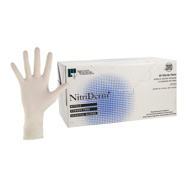 NitriDerm Surgical Gloves 8.5 Standard White, 4 BX/CA