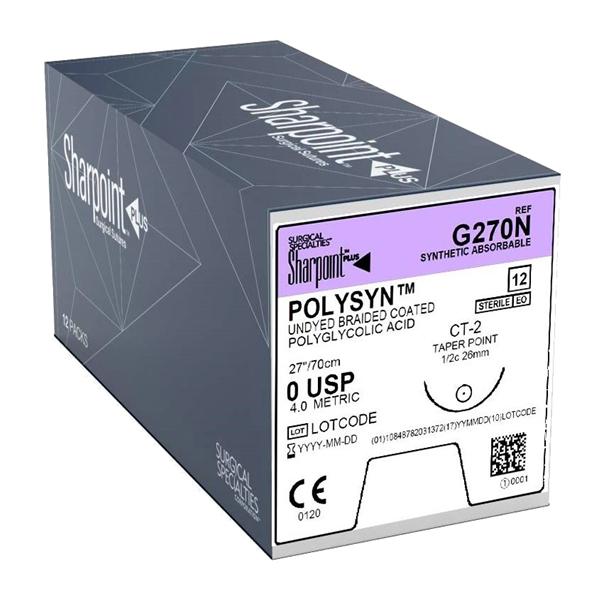 Polysyn Suture 0 27" Polyglycolic Acid Braid CT-2 Undyed 12/Bx