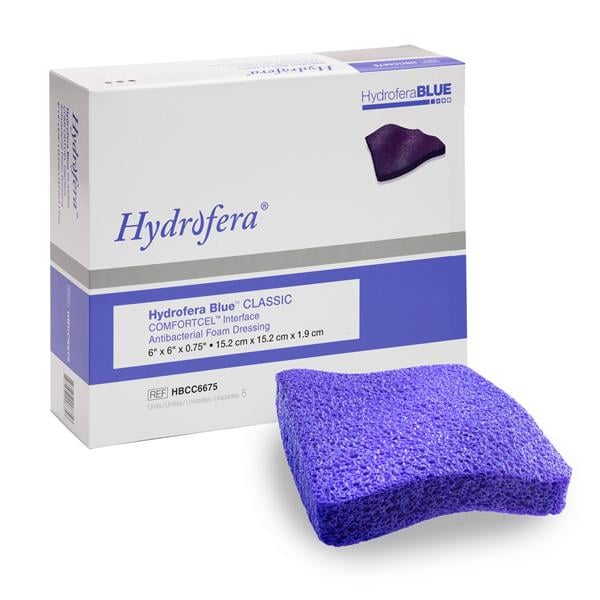 Hydrofera Blue ComfortCel PVA Foam Antibacterial Dressing 6x6" Strl Sq Bl Abs