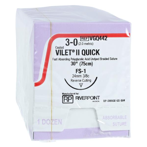 Vilet Quick Suture 3-0 30" PGA/FA Multifilament P3 Beige 12/Bx