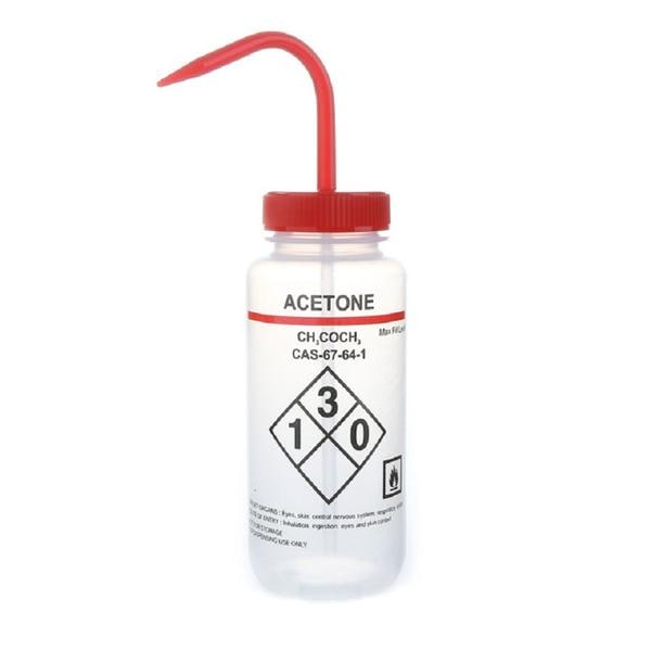 Wash Bottle Acetone Clear/ Red 500mL 6/Pk