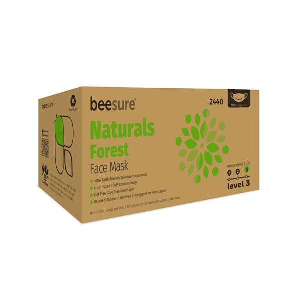 BeeSure Naturals Face Mask ASTM Level 3 Green / White Adult 50/Bx
