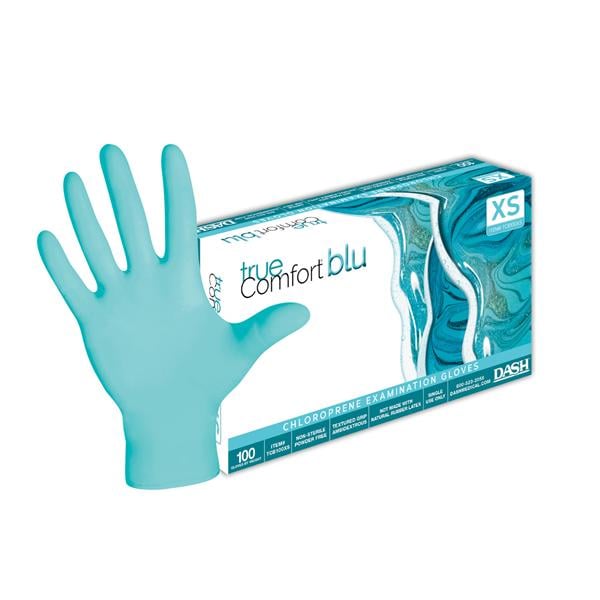 True Comfort Blu Chloroprene Exam Gloves Small Ocean Blue Non-Sterile