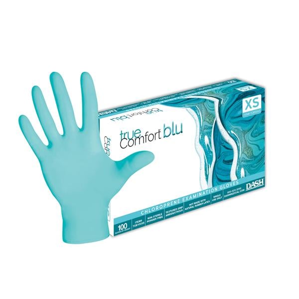 True Comfort Blu Chloroprene Exam Gloves X-Small Ocean Blue Non-Sterile