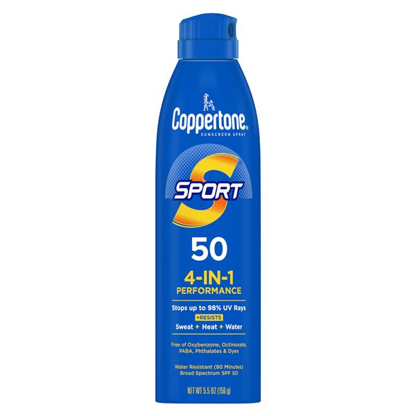 Coppertone Sport Sunscreen Spray Adult 5.5oz Water Resistant 50 SPF Ea, 12 EA/CA