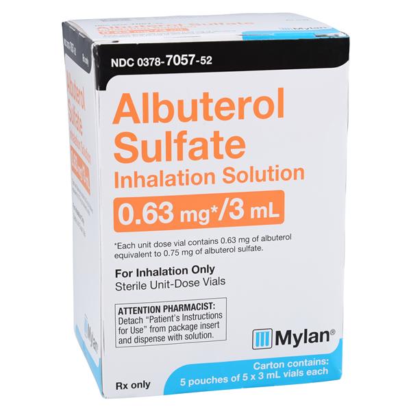 Albuterol Sulfate Inhalation Solution 0.63mg/3mL Vial 3mL 25/Cr