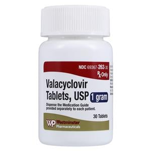 Valacyclovir HCl Tablets 1gm Bottle 30/Bottle Each