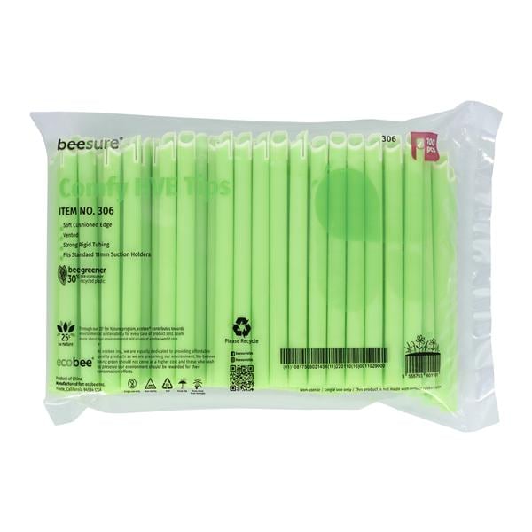 BeeSure High Volume HVE Tips Side Vented Green Cushion Tip 100/Bg