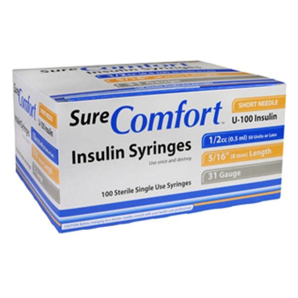 SureComfort Insulin Syringe 31gx5/16" 0.5cc Protective Cap Low Dead Space 500/Ca