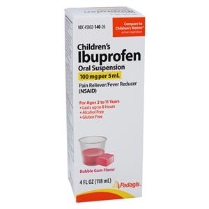 Ibuprofen Children Oral Suspension 100mg/5mL Bubble Gum 4oz Bottle 4oz/Bt