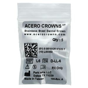 ACERO Stainless Steel Crowns 6 1st Primary Lower Left Molar 5/Pk 5/Pk