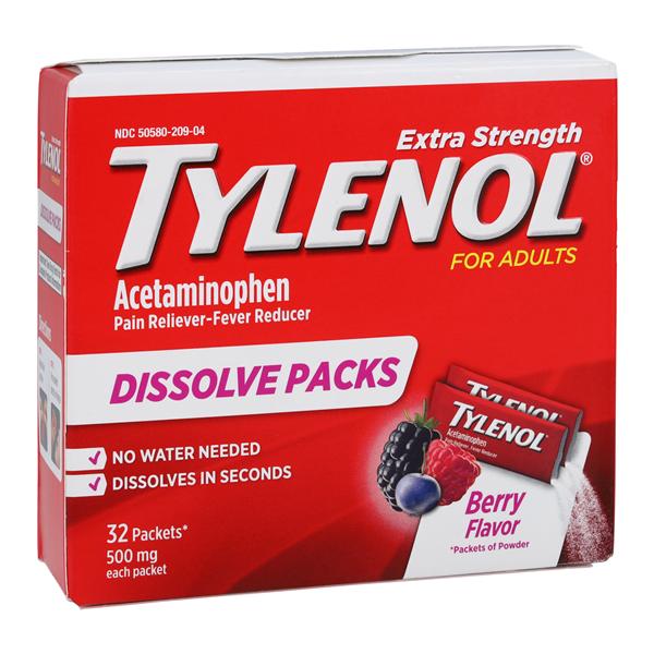 Tylenol Extra Strength Adult Dissolveable Powder 500mg Berry Packets 32/Bx, 48 BX/CA