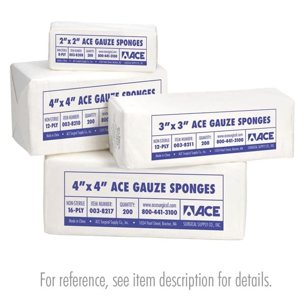 Ace 100% Cotton Gauze Sponge Gauze 8x4" 12 Ply Non-Sterile Rectangle Woven LF