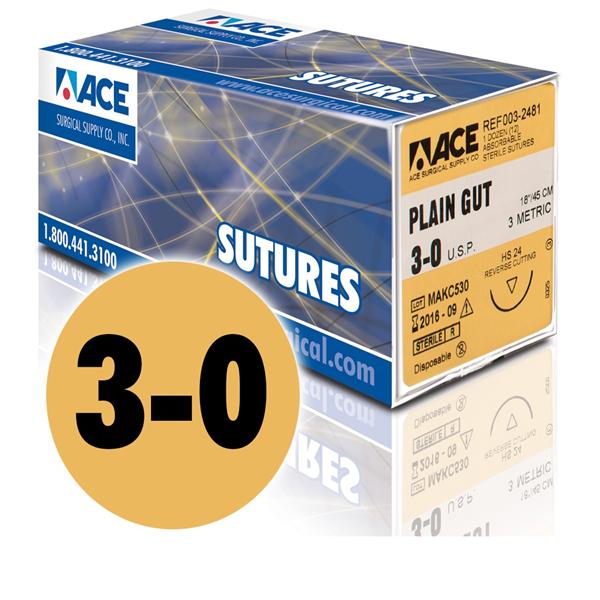 Suture 3-0 27" Plain Gut DS-18 12/Bx