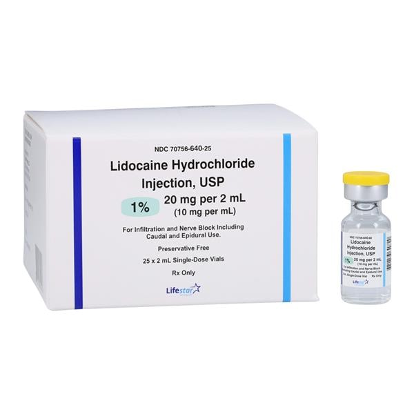 Lidocaine HCl Injection 1% SDV 2mL 25/Pk