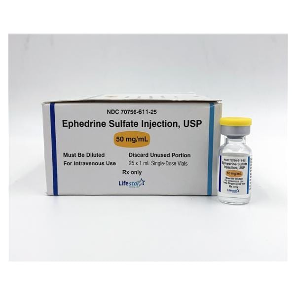 Ephedrine Sulfate Injection 50mg/mL SDV 1mL 25/Pk