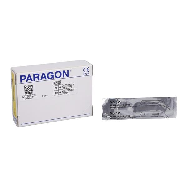 Paragon Stainless Steel Sterile Surgical Scalpel Blade #12 Disposable 100/Bx