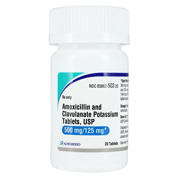 Amoxicillin/Clavulanate Tablets 500/125mg Bottle 20/Bottle