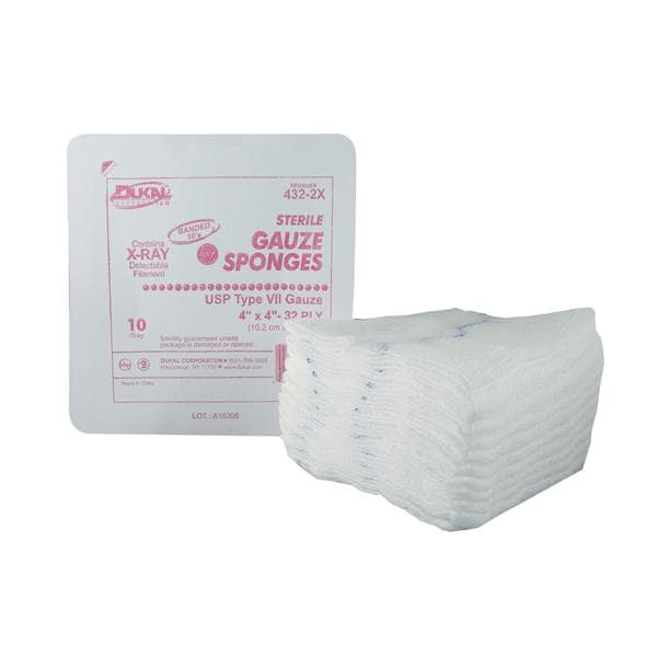 Dukal Wvn Ctn USP Type VII Gauze Sponge 4x4 32Pl Strl Sqr XRy Dtctbl LF