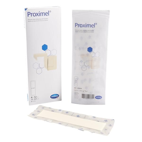 Proximel Silicone Foam Border Dressing 4x12" Sterile Rectangle Adhesive Wht/Tn