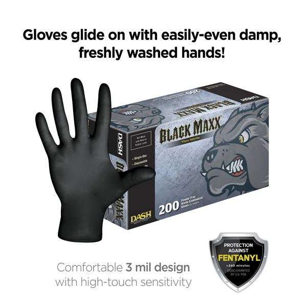 Black Maxx Thin Nitrile Exam Gloves X-Small Standard Black Non-Sterile