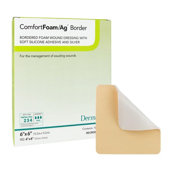 ComfortFoam/Ag Foam Border Dressing 6x6" Sterile Sq Slcn Adh Slf Adh Wt/Tn LF