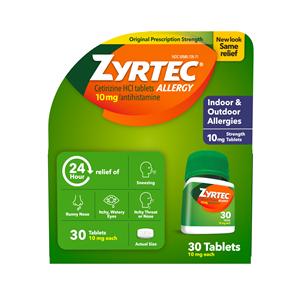 Zyrtec OTC Allergy/Sinus 10mg 30 Count Bottle 30/Bt, 24 BT/CA