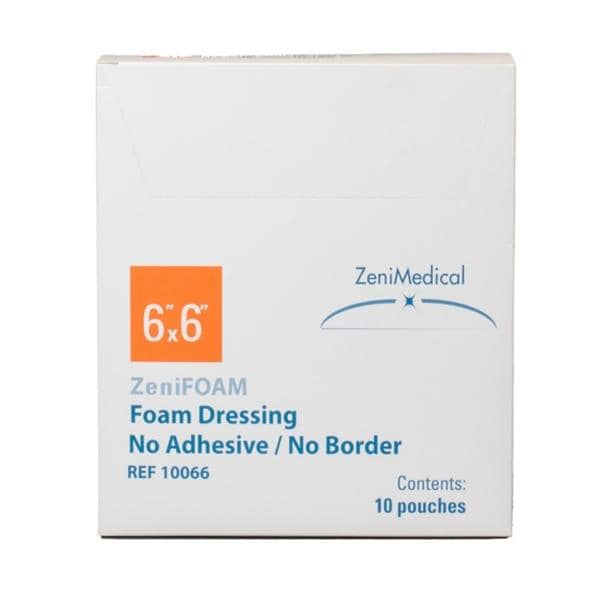 ZeniFOAM Polyurethane Foam Non-Border Dressing 6x6" Strl Sqr NAdhr NAdhs Tn Abs