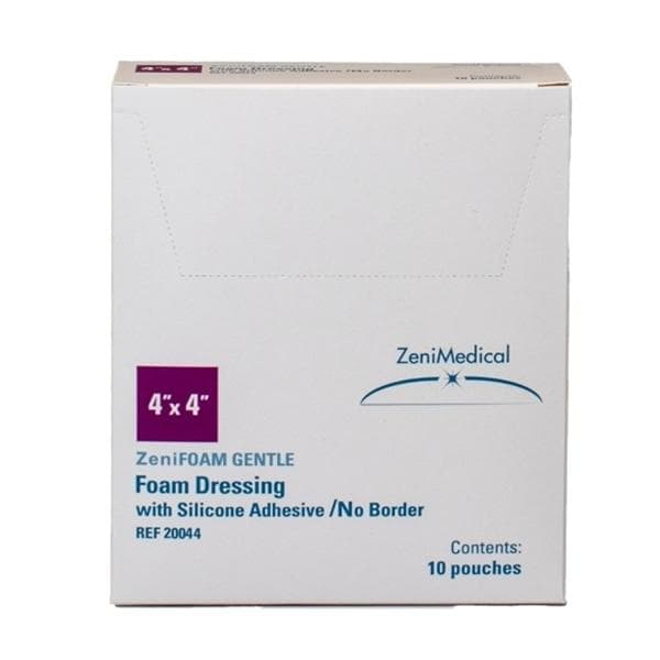 ZeniFOAM Gentle PU Fm Non-Border Dressing 4x4 Strl Sq NAdh Slcn Adh Tn Abs