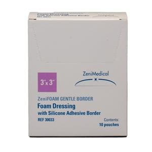 ZeniFOAM GENTLE BORDER PU Fm Border Dressing 3x3 Strl Sq NAdh Slcn Adh Tn Abs