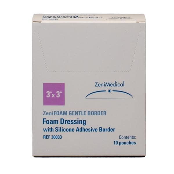 ZeniFOAM GENTLE BORDER PU Fm Border Dressing 3x3 Strl Sq NAdh Slcn Adh Tn Abs